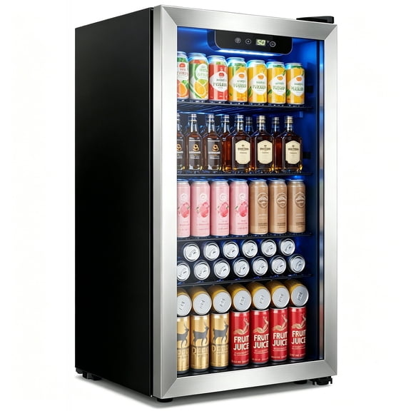 Auseo 3.2 Cu.ft Beverage Refrigerator, 120 Can Mini Fridge with Glass Door, Wine Cooler for Bar/Office/Home