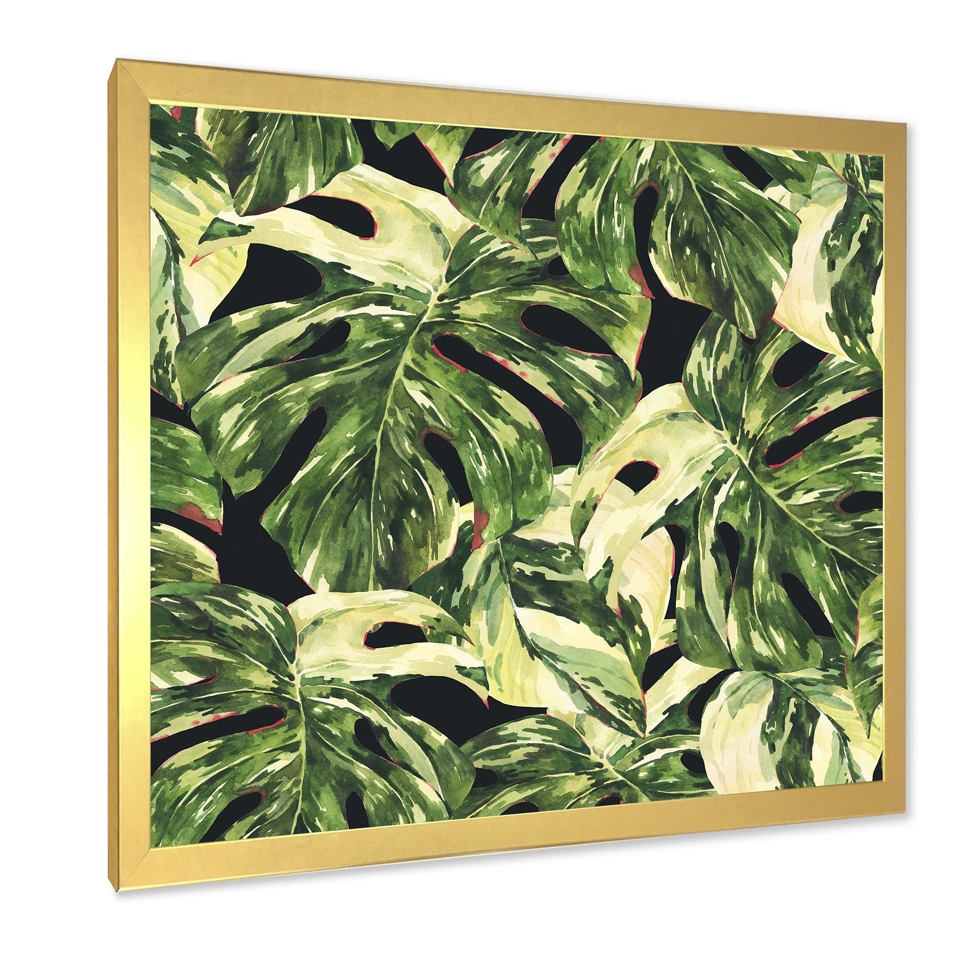 Designart 'Natural Green Leaves Exotic On Dark II' Tropical Framed Art Print