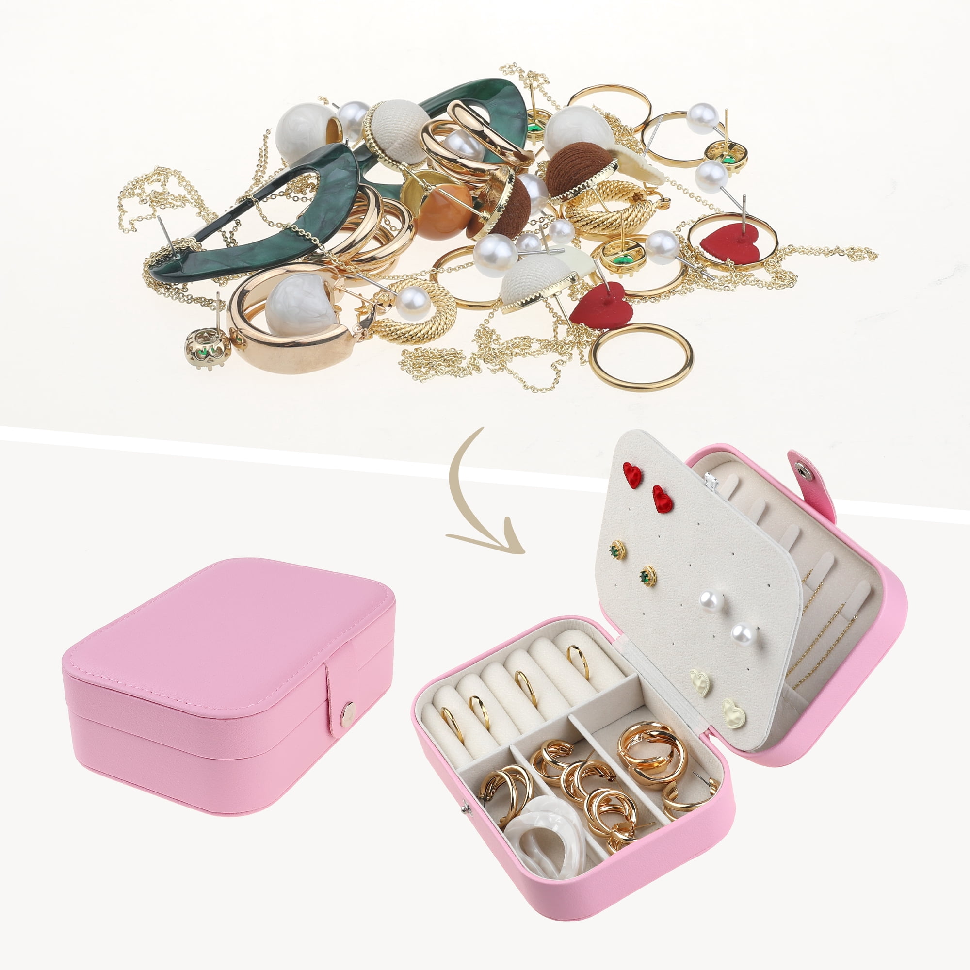 Unique Bargains Jewelry Box Small PU Leather Jewelry Organizer Case Storage Display Holder Light Pink