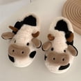 thumbnail image 3 of Women's Fuzzy Warm Slippers, Cartoon Cow Pattern Cozy Non-Skid Comfy Home Floor Slippers Shoes, 3 of 8