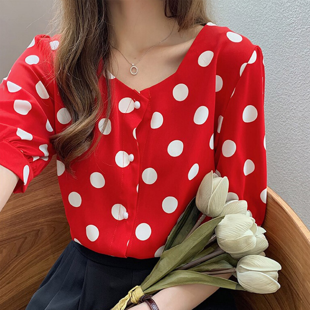 red and white polka dot top plus size