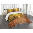 thumbnail image 3 of Ambesonne Fall Quilted Bedspread Set 3 Pcs, Seasonal Scenic Park, King Size, Pale Green Orange Brown, 3 of 5