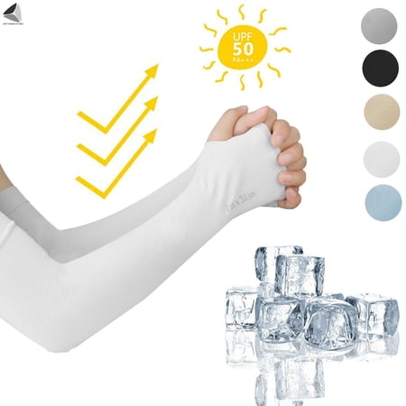 PULLIMORE 5 Pairs Cooling Arm Sleeves Cover for Men Women UV Sun Protection UPF 50 Compression Long Sleeves Cover for Outdoor Sports Driving Cycling Golf Fishing Hiking (White)
