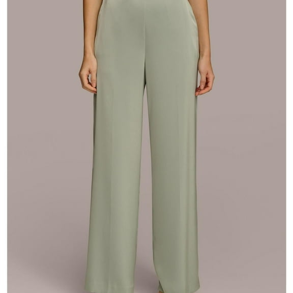 DONNA KARAN NEW YORK Womens Solid Satin Casual Wide Leg Pants, Green, 12