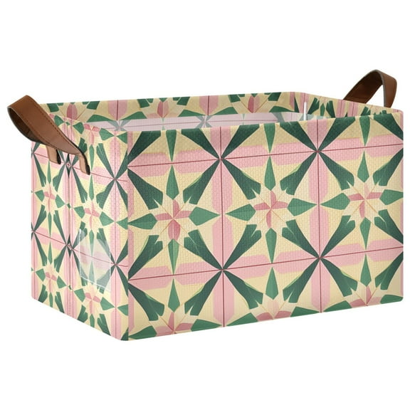 Yayeee Foldable Storage Basket for Shelves with Handles Waterproof Cloth Bins, Pink Symmetrical Stars