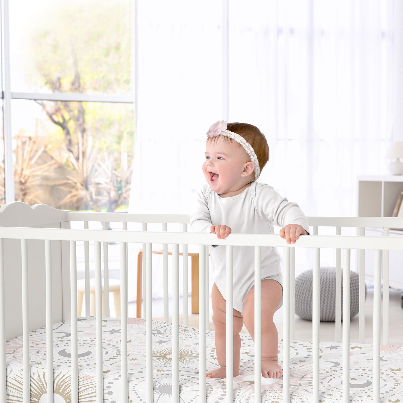 Sweet Jojo Designs Celestial Blush Pink Gold White Fitted Crib Sheets 2 Piece Set