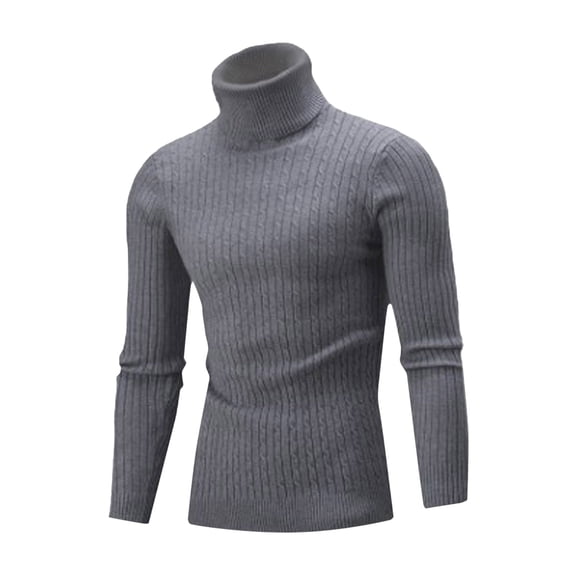 GBSYEWXS Pullover Sweater For Men Long Sleeve Retro Print Pullover Stretch Outwear High Neck Sweaters Grey