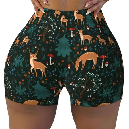 Workout Shorts Women  Deers In The Forest Biker Shorts for Women Running Gym Spandex Shorts Tummy Control