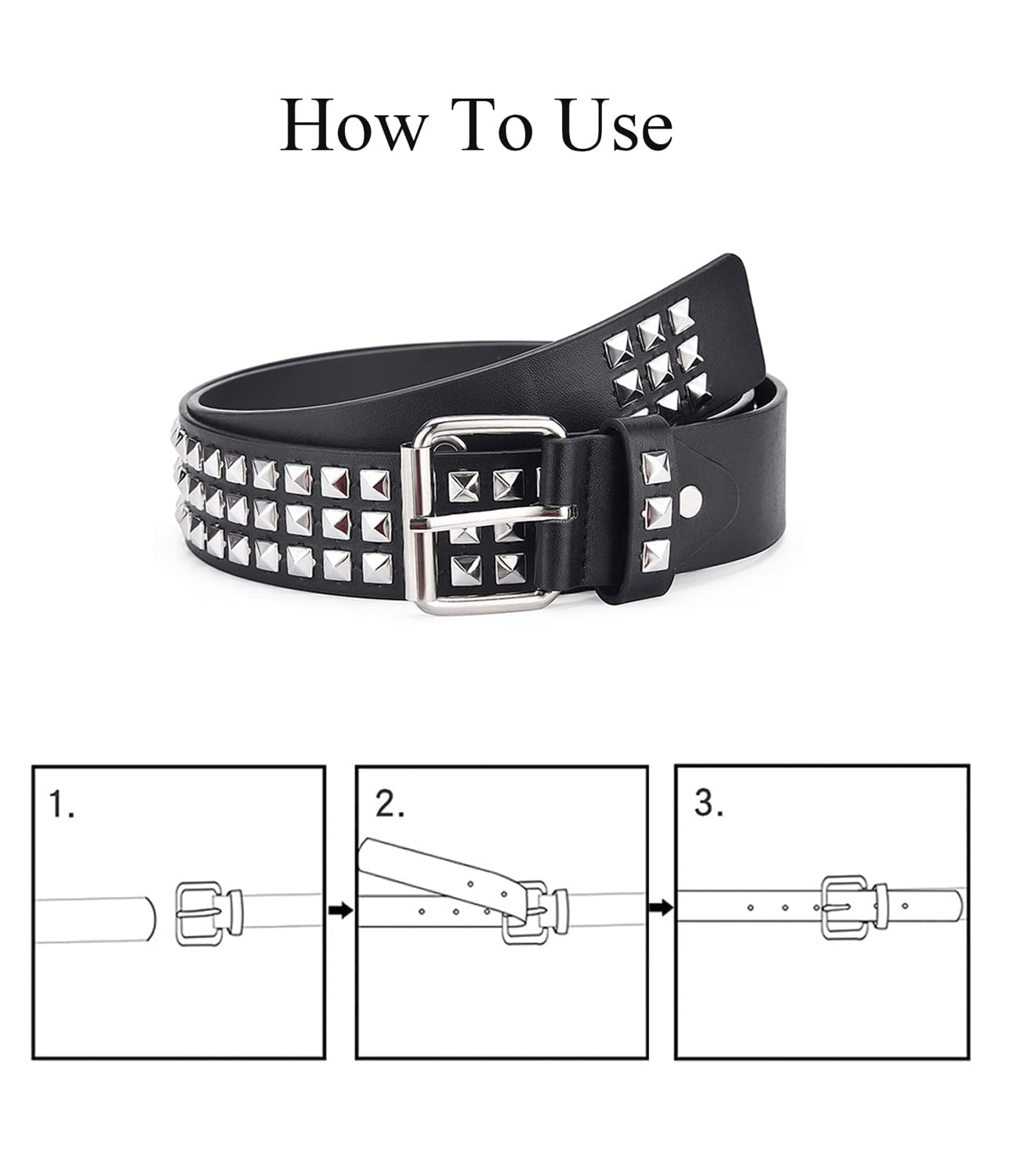 Studded Belt Women Y2K Spike Belts Black Girl Woman Stud Punk Waist Belt for Halloween Cosplay