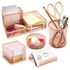 Rose Gold Desk Organizer Set for Home Office Supplies and Accessories, Includes Mesh Wire Pen, Pencil, Business Card, Note, and Paper Clip Holders