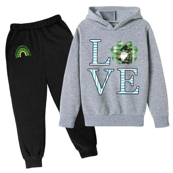 Kids St Patricks Day Sweatsuits Hoodies Outfits for Girls Hooded Sweatshirts Long Sleeve Pullover Shamrock Clover LOVE Print Shirts and Casual Joggers