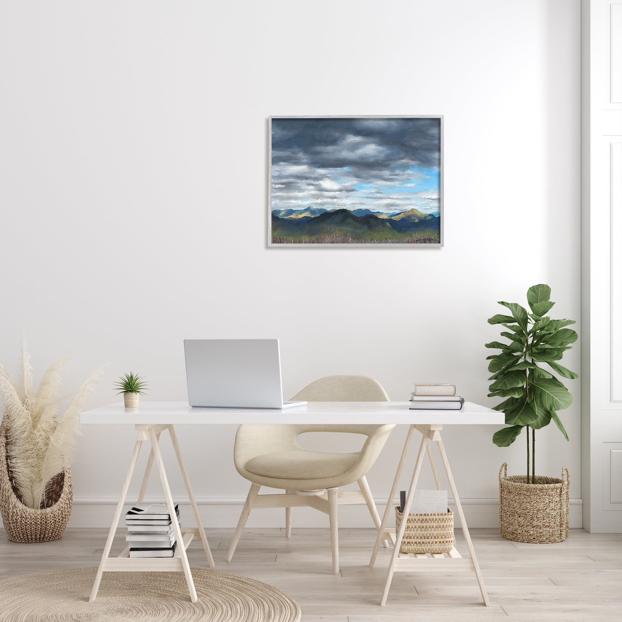 Stupell Industries Overhanging Clouds Rural Mountain Range Peaks Landscape Painting Gray Framed Art Print Wall Art, Design by unknown