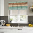 thumbnail image 4 of Farmhouse Teal Blue Brown Curtain Valances for Windows, Kitchen Valance Window Treatments Panel 2 Pack, Vintage Wooden Striped Rod Pocket Short Curtains for Bathroom Bedroom 54 x 18 Inch, 4 of 8