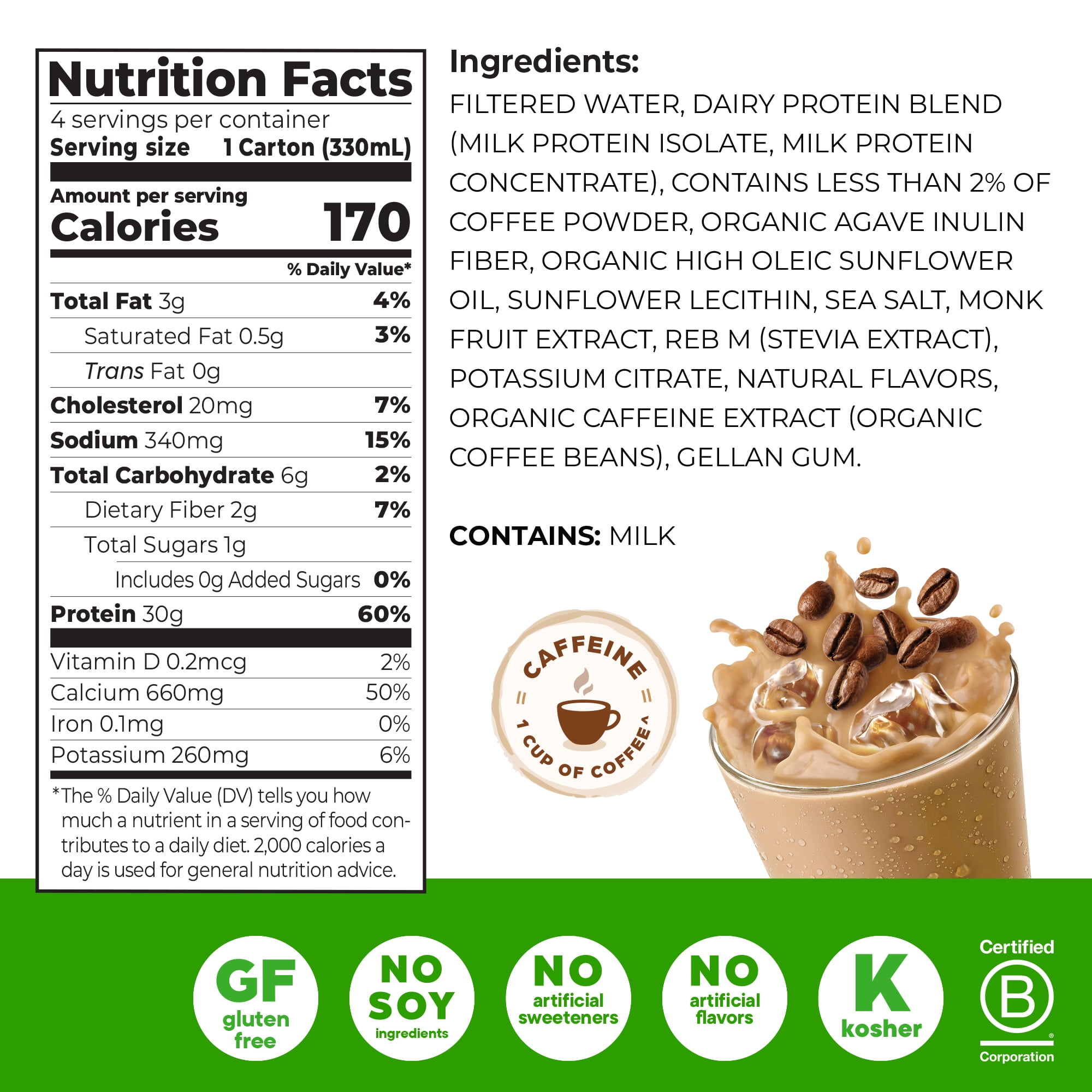 Orgain 30g Protein Shake, Dairy Based, Café Latte 11oz, 4ct​