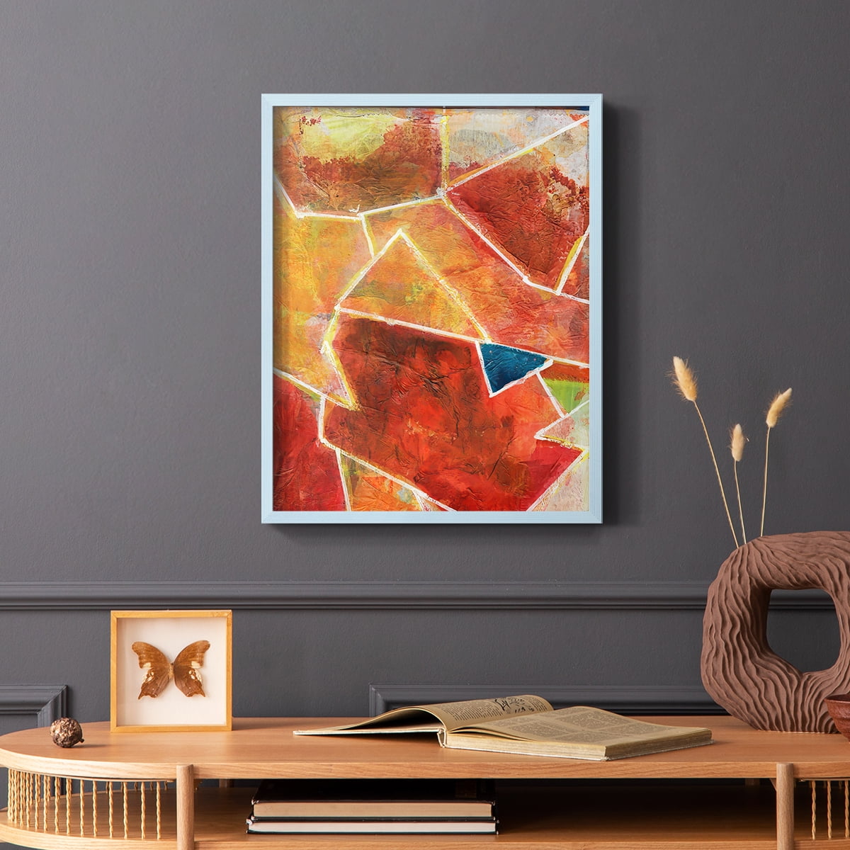 Primary Connection VII Framed Print in Blue Solid Wood Framed Print No Nail Hanging