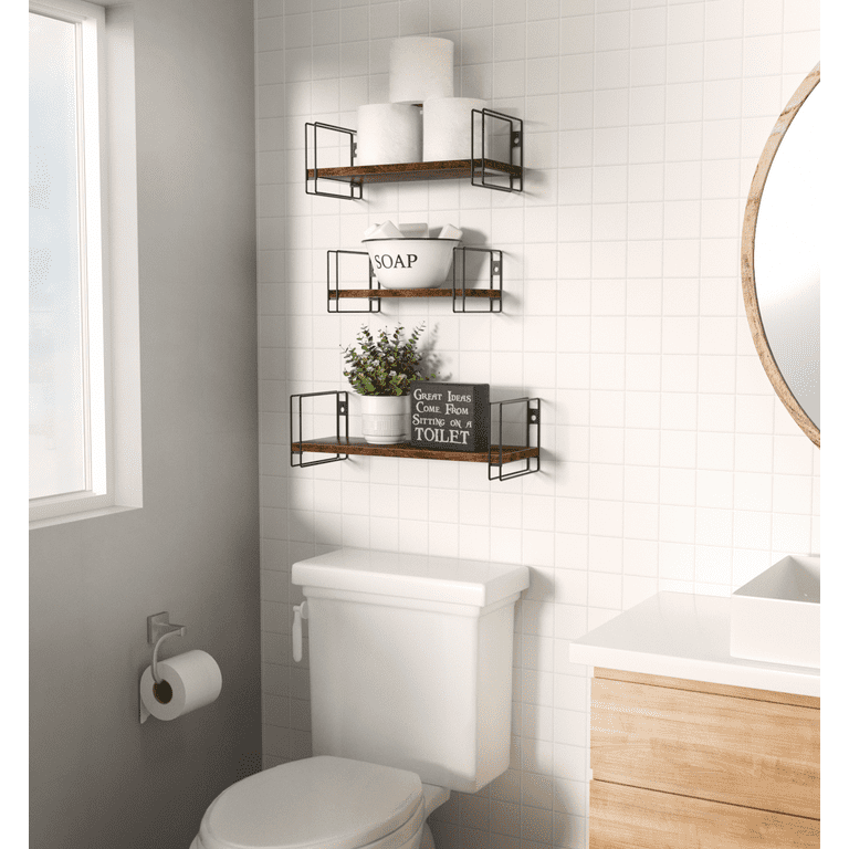 Farmhouse Wooden Bathroom Shelves with 4 Cube Storage & 2 White Basket – J  JACKCUBE DESIGN