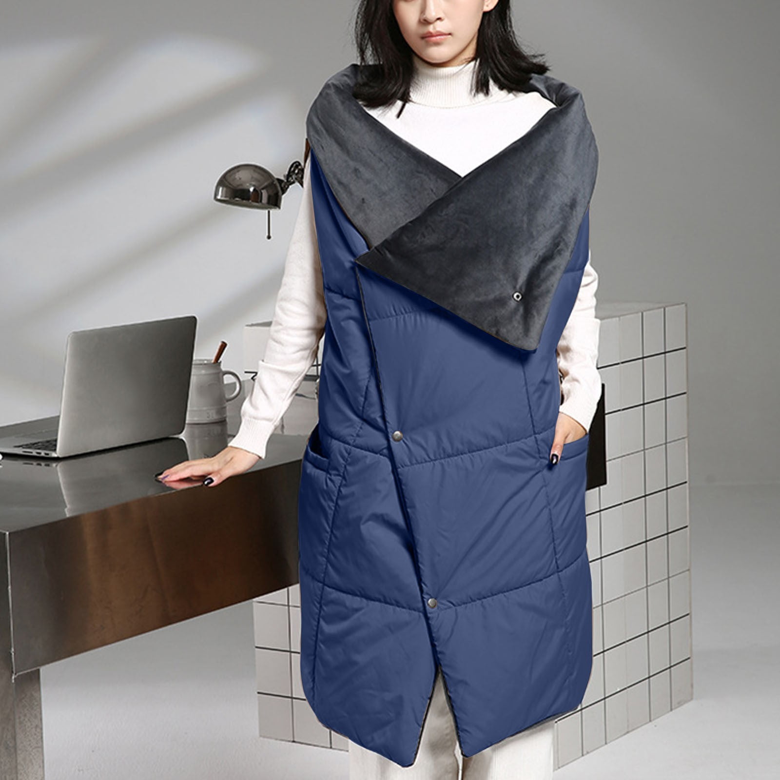 Taqqpue Wearable Heated Blanket Heating Shawl Portable Wireless Cordless Heated Blankets for Outdoors Wearing Cover Dual-purpose Cotton-padded Heating Shawl Warm-up Household Thermal Clothing