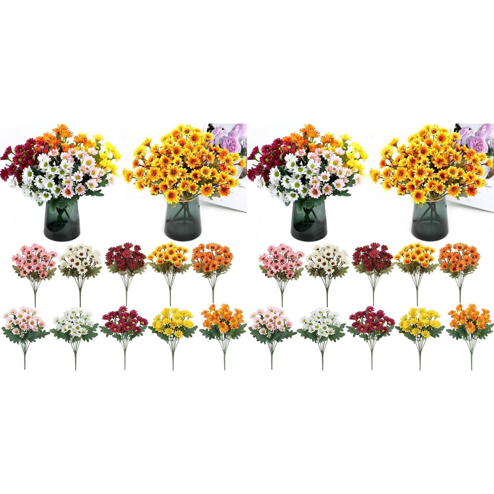 Artificial Fall Flowers Faux Mums for Outdoor Indoor Garden Home Decoration, Faux Flower Daisy with Eucalyptus Leaves Fake Plants Greenery Boxwood Porch Patio, 20 Bundles (Mutilcolor) Harlik