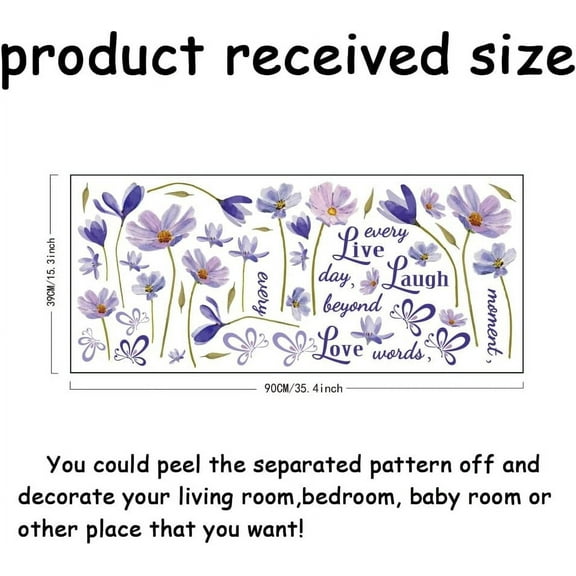 Purple Flowers Wall Decor Live Wall Sticker with Love Laugh Removable Decals Peel and Stick I Need More Space Wall Art Decor Decals Murals