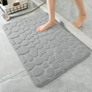 Bailu Memory Foam Bath Mat Pebble Bathroom Rug Super Absorbent Machine Washable Bathroom Rug (20x32, Light Gray)