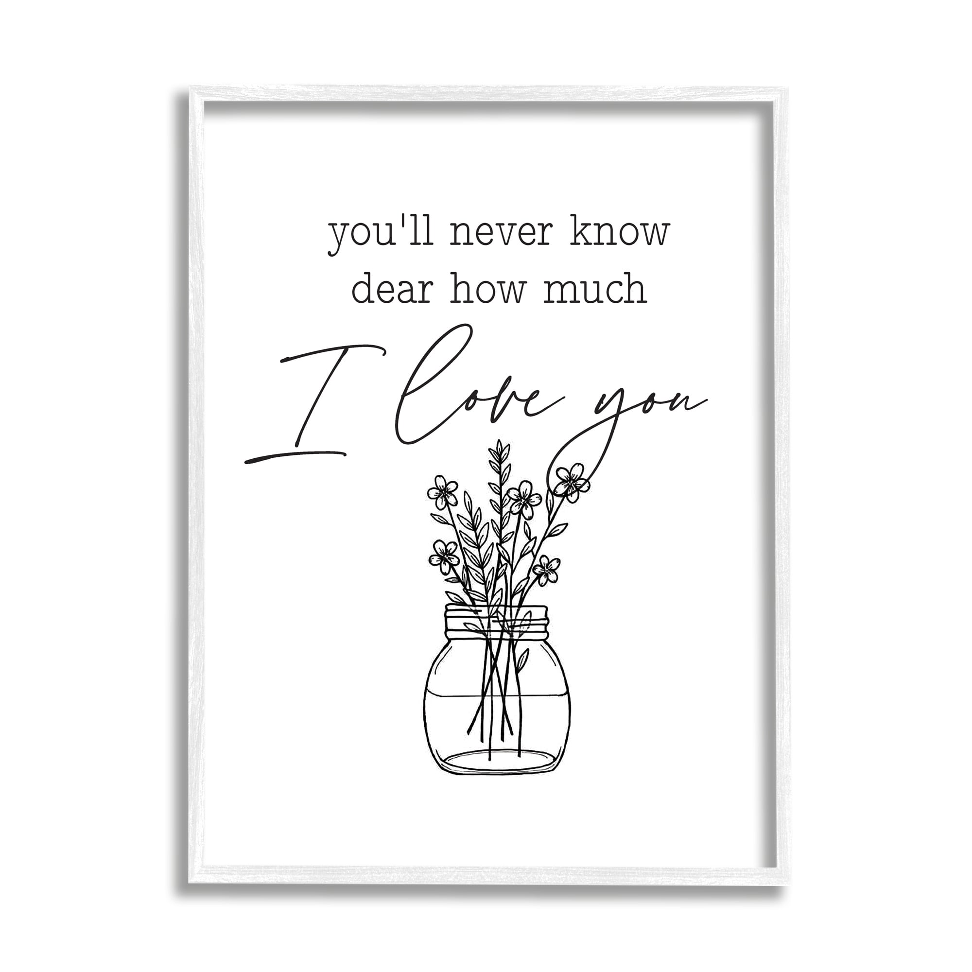 Stupell Industries I Love You Simple Daisy Botanical Outline Bouquet Graphic Art White Framed Art Print Wall Art, Design by Lettered and Lined