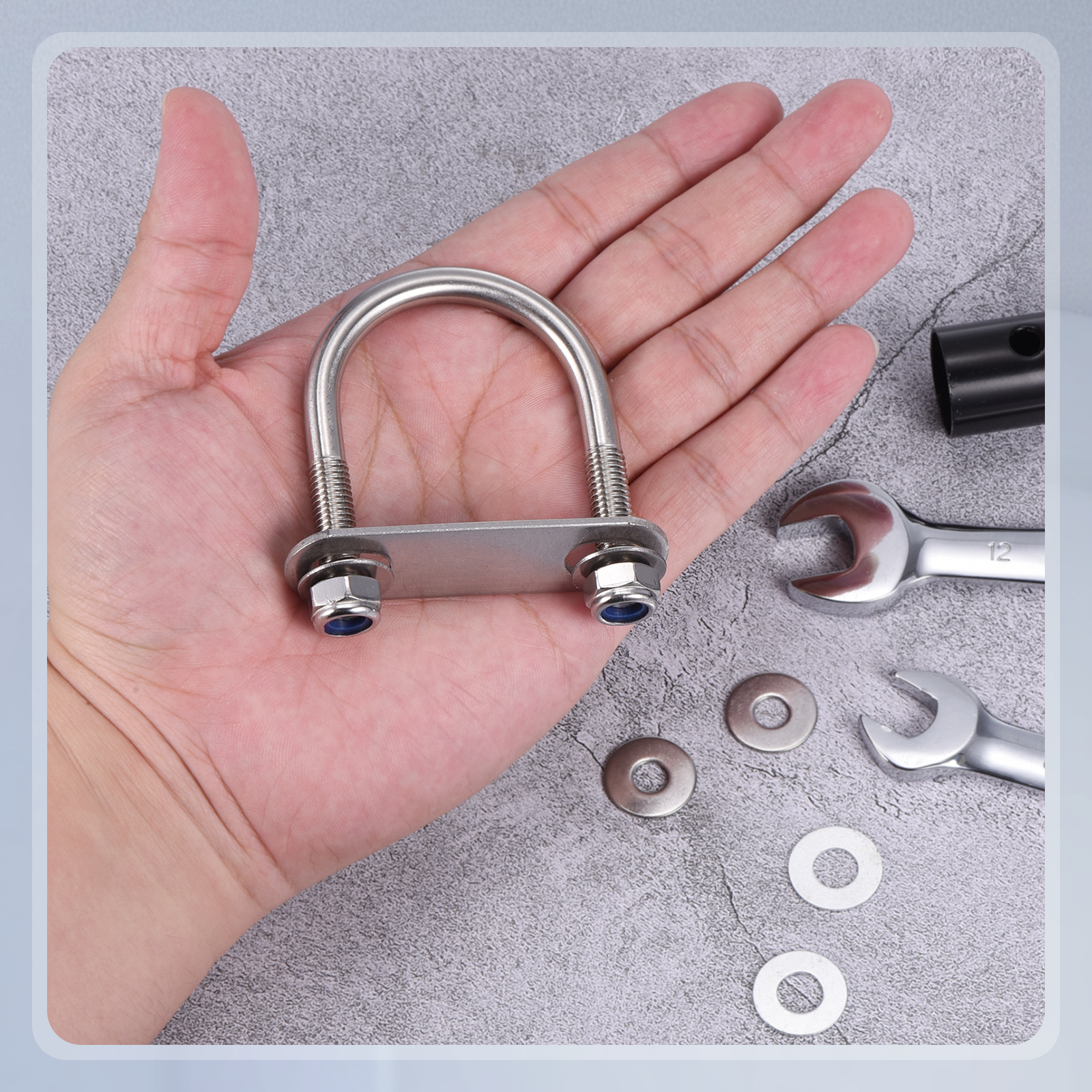 U Bolts 4Set (M8x42x69mm), Round U Bolt Kits DN32 304 Stainless Steel with Nylon Lock Nut Washers Plates - for Construction, Pipe, Trailer, Automotive, Leaf Spring Fastener