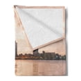 thumbnail image 2 of Detroit Soft Flannel Fleece Blanket, Idyllic Sunset View with High Rise Buildings Riverfront Rocks Calm Peaceful, Cozy Plush for Indoor and Outdoor Use, 50" x 60", Coral Dark Brown, by Ambesonne, 2 of 5