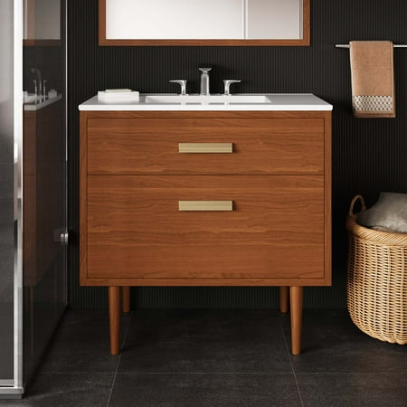 Modway Cassia 36  Teak Wood Bathroom Vanity Cabinet (Sink Basin Not Included) in Natural