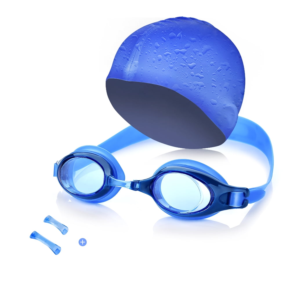 Kids Swim Kit Swim Goggles and Swim Cap, Perfect for Swimming,Diving, Snorkeling, Surfing (Blue) by