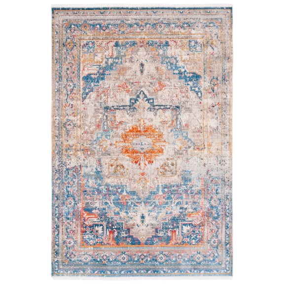 SAFAVIEH Vintage Persian Weldon Medallion Polyester Area Rug, Blue/Multi, 5' x 7'6"