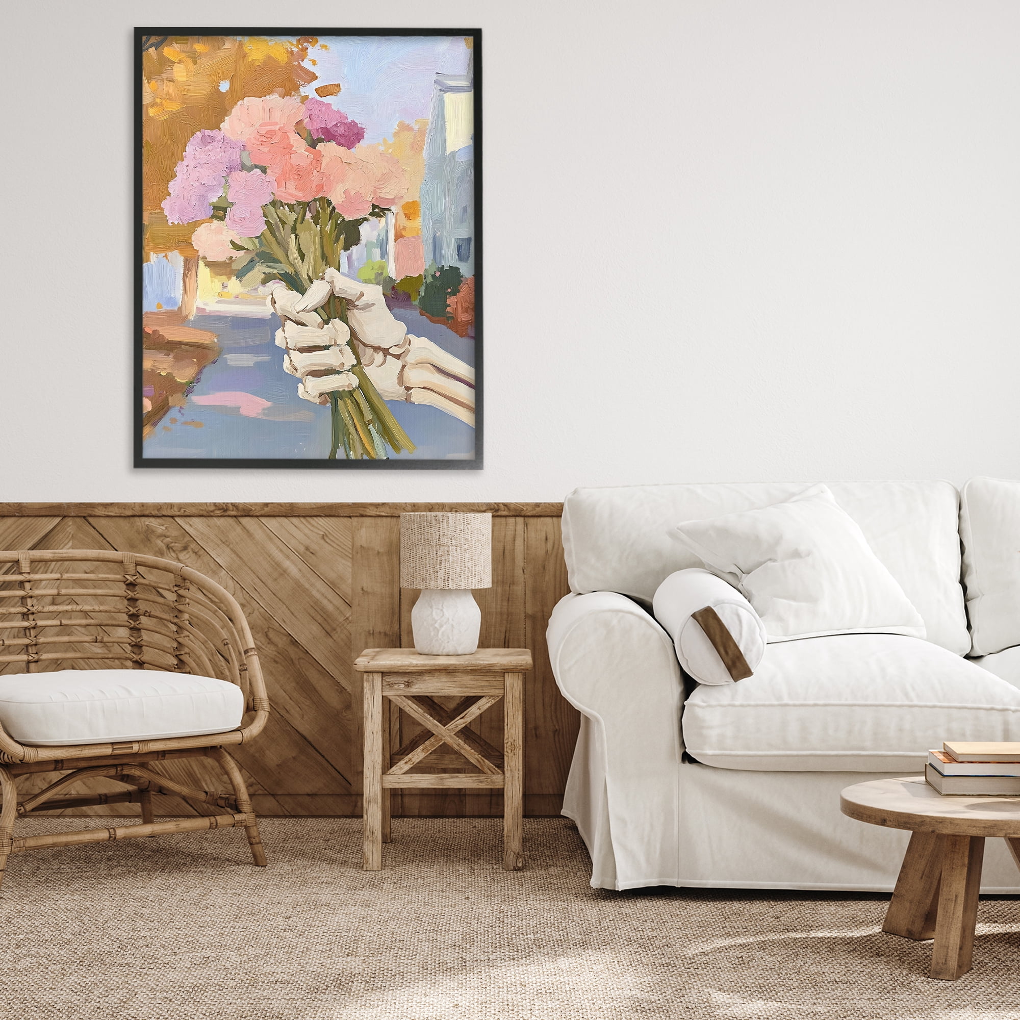 Stupell Industries Skeleton Hand Holding Flowers Black Framed Giclee Art, design by The Prints Vibe