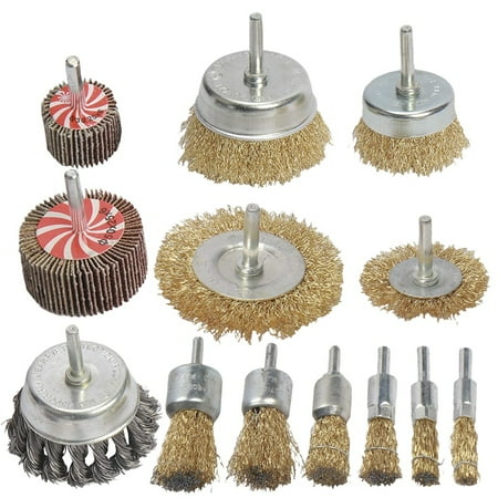 

13Pcs Steel Twist Knot Wire Wheel Brush Set for Drill Crimped Cup with 1/4-Inch for Rust Removal