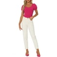 thumbnail image 2 of INSPIRE CHIC Body Suit Top for Women's Short Sleeve Sweetheart Neck Bodysuits XS Hot Pink, 2 of 6