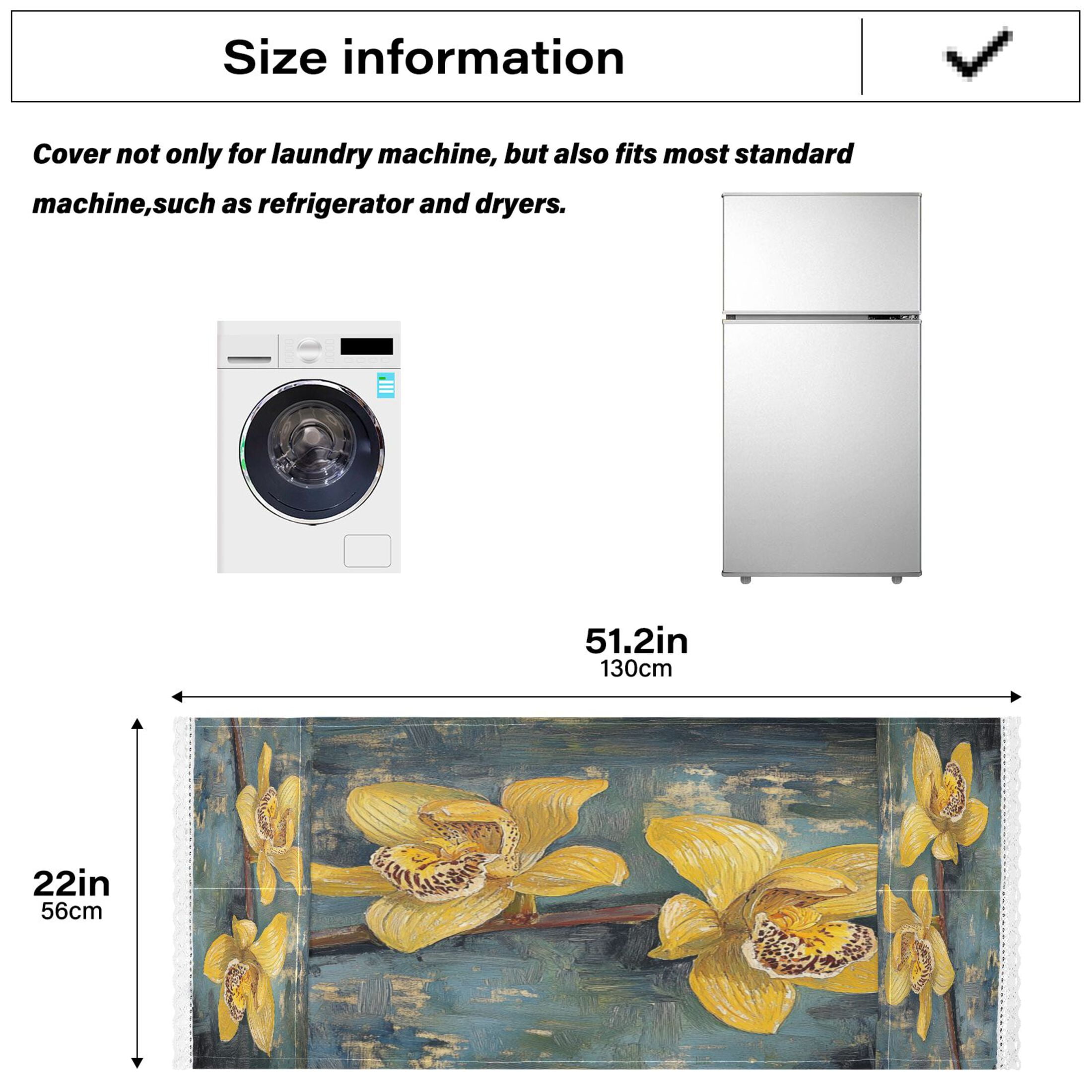 Beautiful Yellow CymbidiumWasher and Dryer Covers Dust-Proof and Oil Resistant Fridge Cover with 4 Storage Pockets Washing Machine Top Cover for Laundry Kitchen Home 51.2 x 22 In