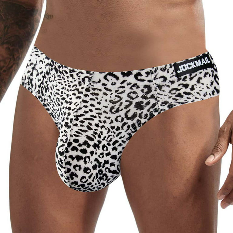 QENGING Mens Briefs Underwear Leopard Prints Silky Temptation Single Thong  Bikini G-Strings Pants L Deals Clearance