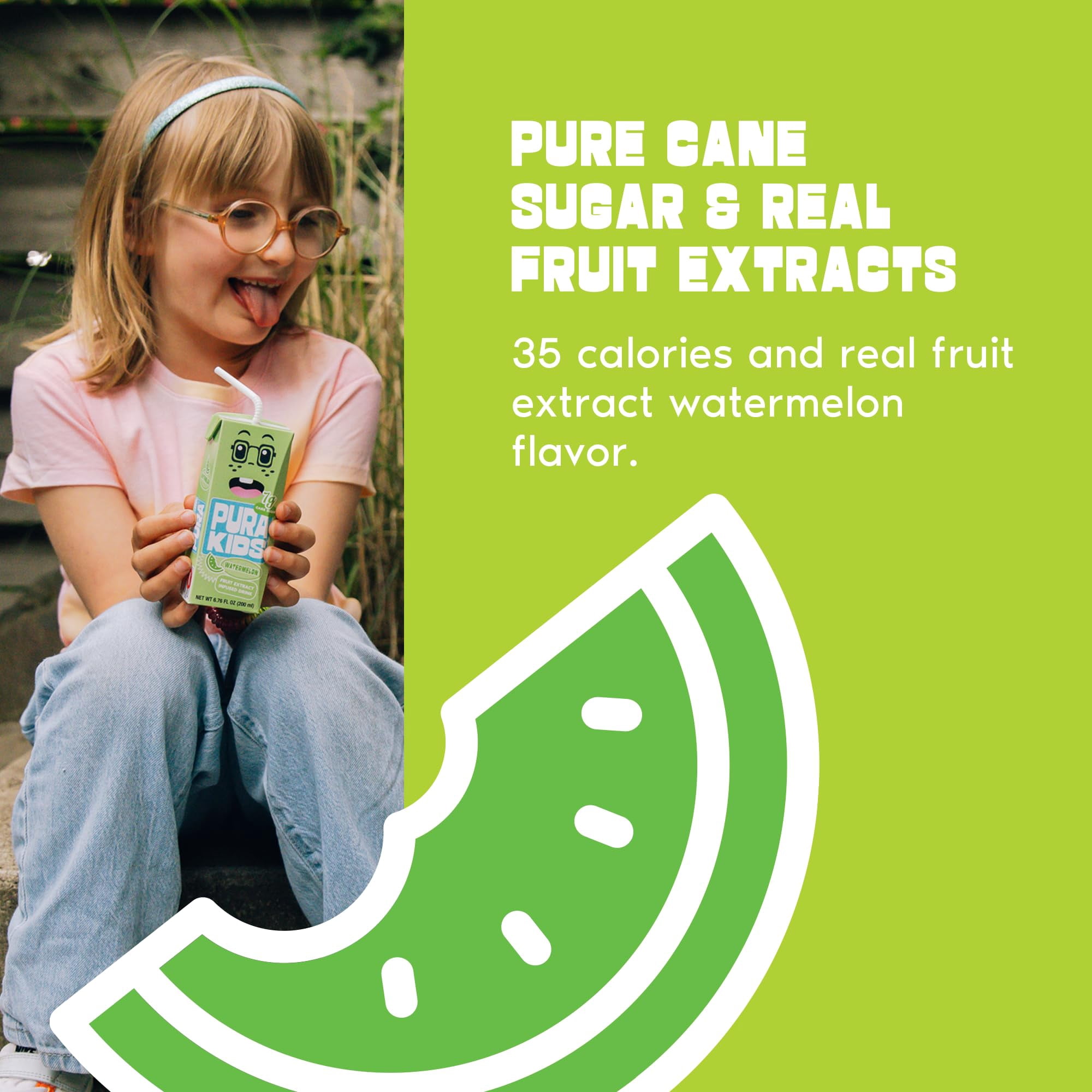 PURA Kids Juice Box | Watermelon Fruit Extract Juice Drink for Kids | 7g Pure Cane Sugar | Non-GMO | Vegan | No Artificial Sweeteners | Lunchbox Juice with Paper Straw | 6.76 Fl Oz (200ml),Pack of 24