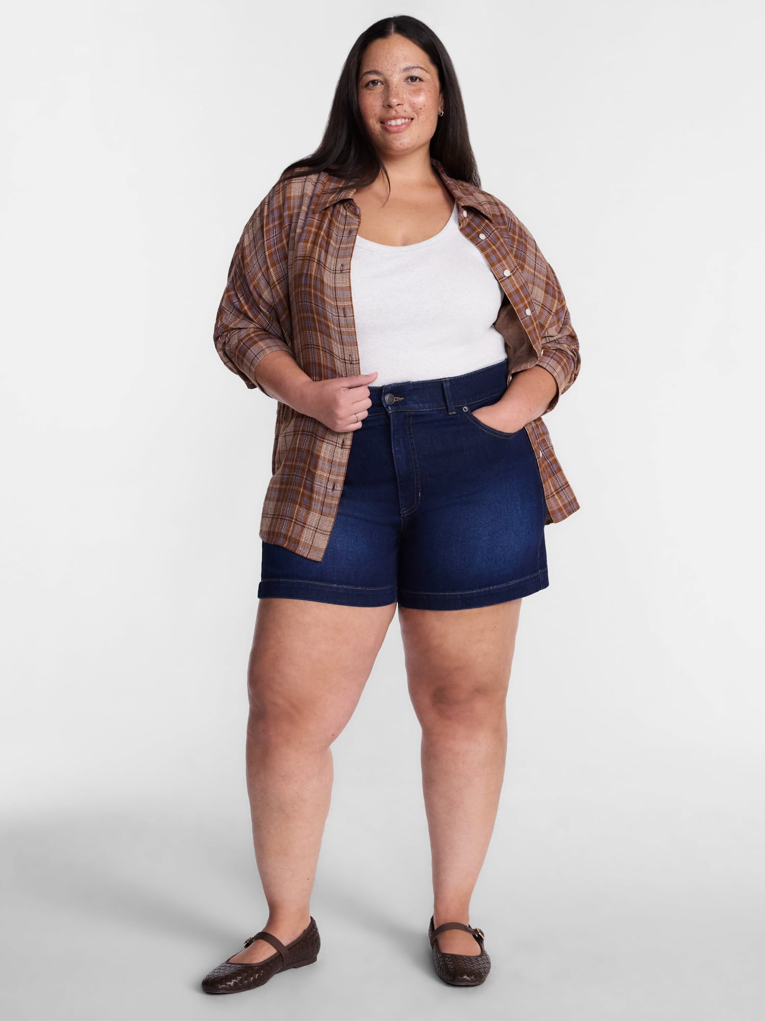 Terra & Sky Women's High Rise A Line Denim Shorts, 5" Inseam, Sizes 16W-26W