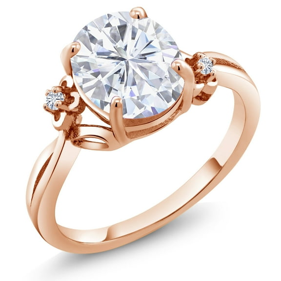 Gem Stone King 18K Rose Gold Plated Silver Ring Set with Moissanite (3.08 Cttw) (Size 5)