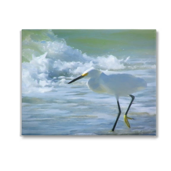 Stupell Industries Egret in Splashing Waves Landscape Painting Gallery Wrapped Canvas Art Print Wall Art, 20 x 16