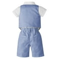 thumbnail image 2 of MSemis Toddler Kids Boys Wedding Formal Suit Short Sleeve Vest Shirt Shorts Bow Tie Tuxedo Outfit Set Sky Blue 90, 2 of 5