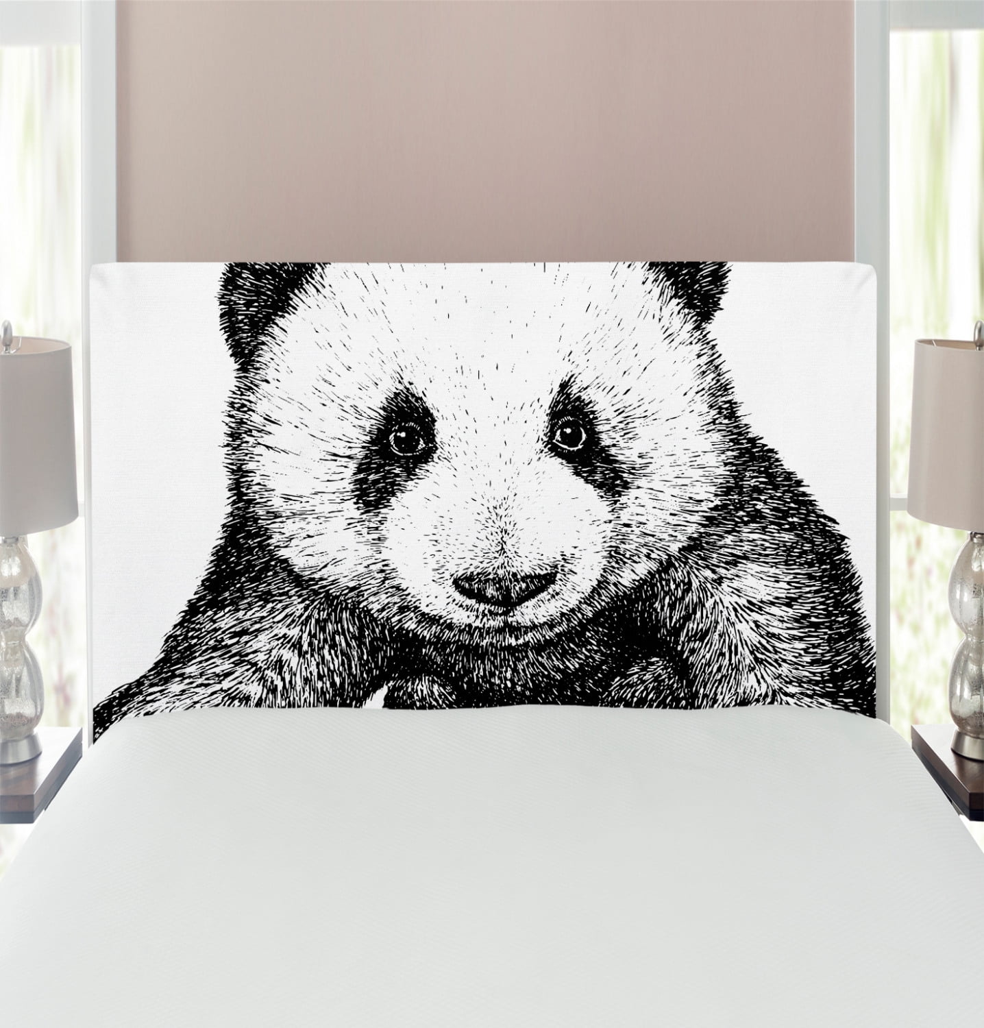 Panda Headboard, Panda Bear Illustration Sketch Style Art Nature Wild