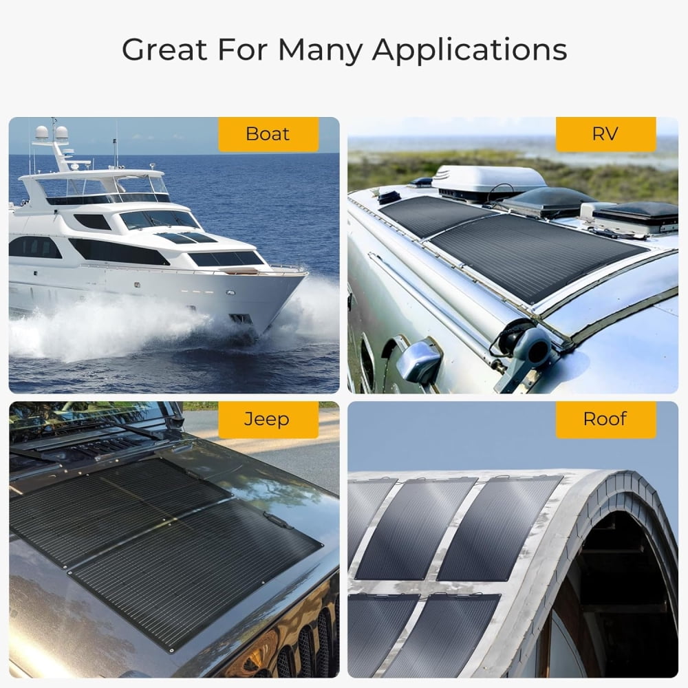 BougeRV Arch 200 Watt 12 Volt Fiberglass Flexible Solar Panel, 10BB Portable Solar Panel for RV Camping Home Boat Marine Curve Surface