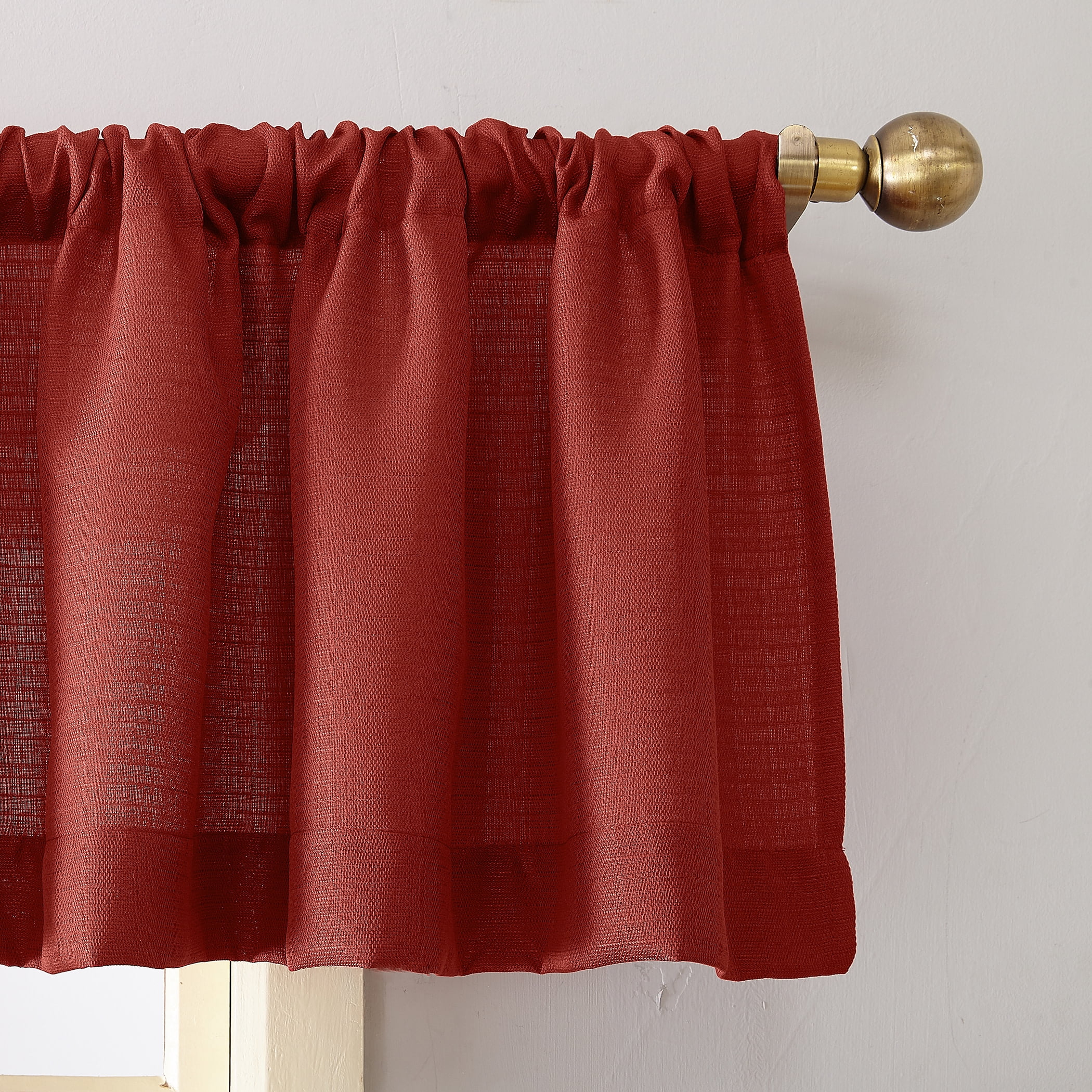 Mainstays Textured Semi-Sheer Solid Rod Pocket Curtain Valance, Red, 56 in W x 17 in L