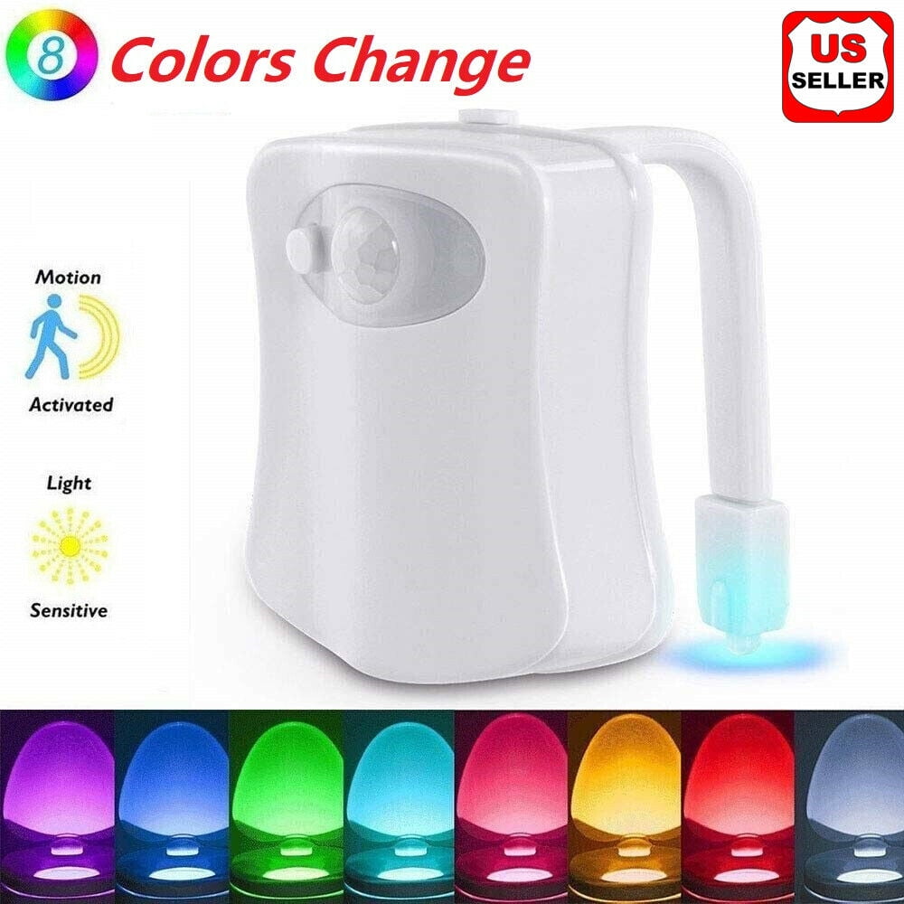 2 pcs Toilet Night Light LED Motion Activated Sensor Bathroom Bowl Lamp 8 Color 