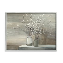 Stupell Home Décor Pussy Willow Still Life Gray Framed Texturized Art