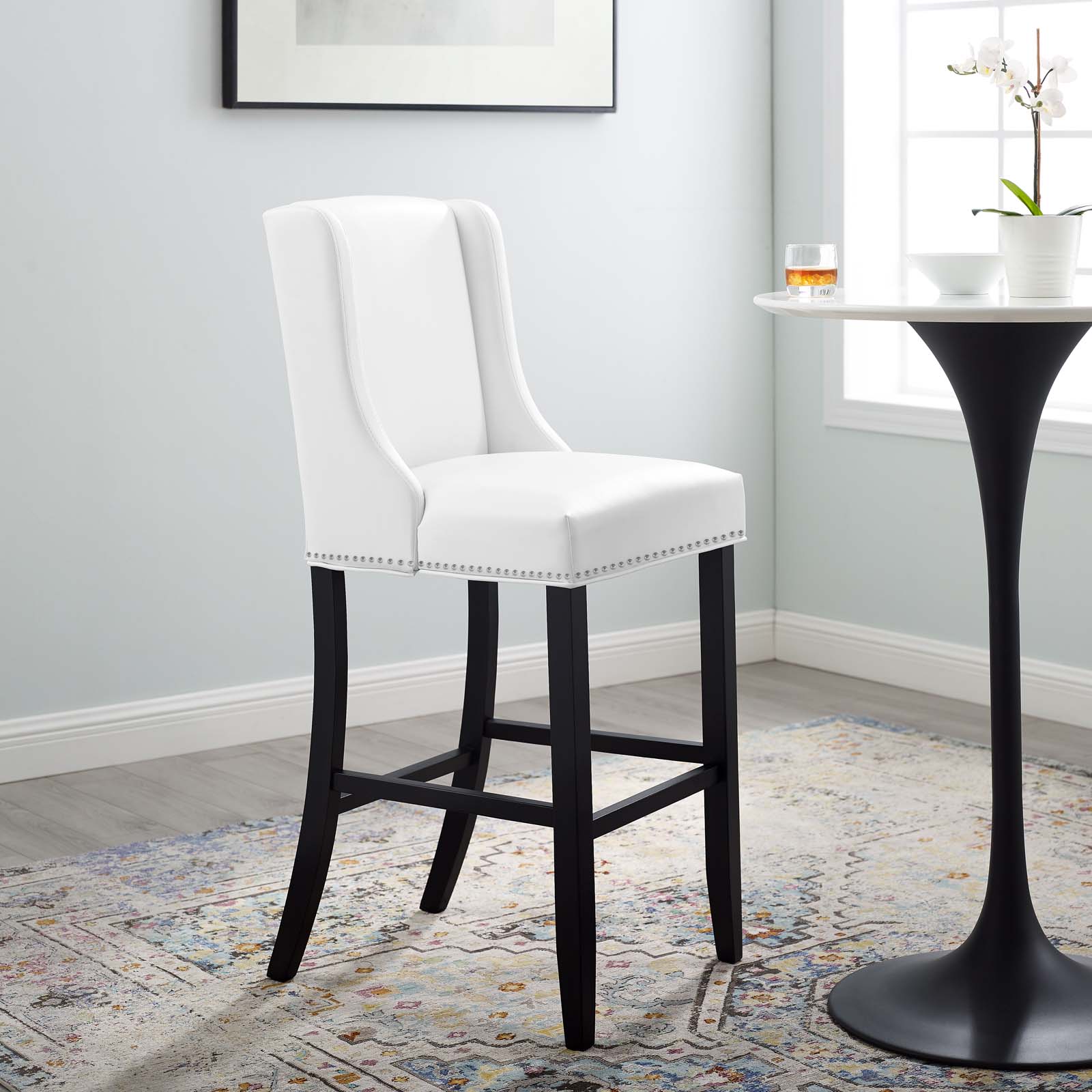 Baron Faux Leather Bar Stool in White