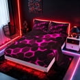 thumbnail image 2 of meiyoeat Neon Honeycomb Pattern Full Size Sheets for Boys Girls, Geometric Hexagon Bed Sheets, Pink, 4pcs, 1 Flat Sheet, 1 Fitted Sheet and 2 Pillowcases, 2 of 6