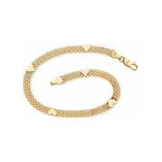 PalmBeach Jewelry Solid 10k Yellow Gold Bismark-Link Heart Bracelet 7.25"