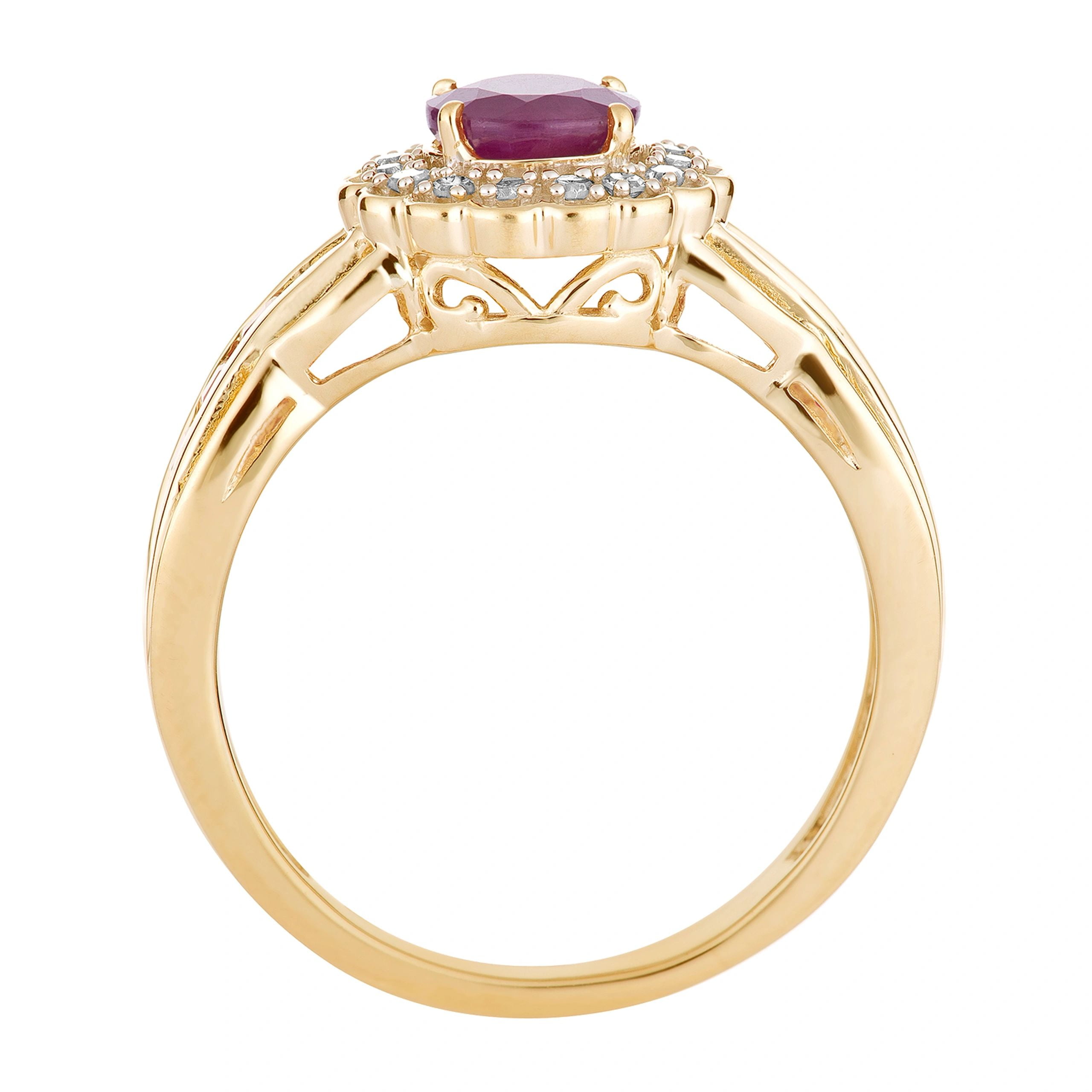 10k Gold Ruby & 1/8 Carat T.W. Diamond Tiered Flower Ring