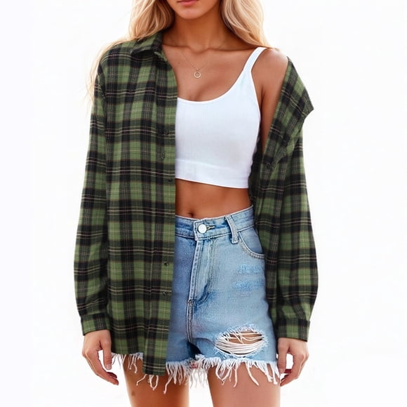 Women'S Casual Plaid Button Down Shirt Long Sleeve Open Front Shacket Blouse Tops For Fall Winter Everyday Wear With Jeans Women Shirts